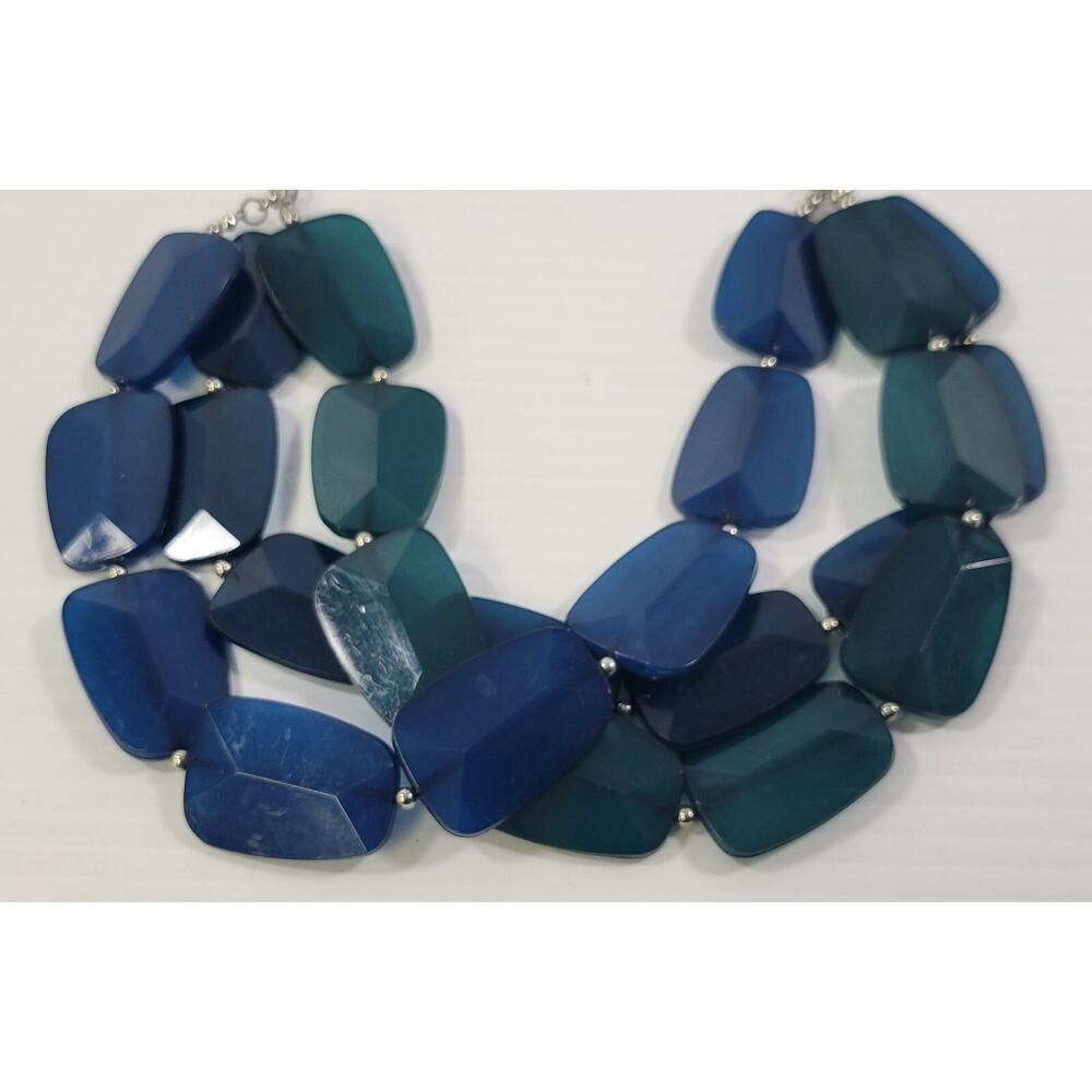 *L33) Layered 3 Strand Blue Flat Bead Costume Jewelry Necklace Chain - Picture 6 of 8